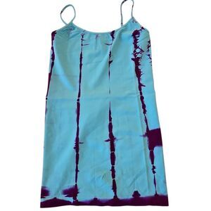 Luxe Junkie Womens Stripe Tie Dye Camisole Long Tank Top Turquoise Purple Small